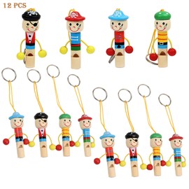 Pack of 12 Small Wooden Trumpet Animal Whistle, Cartoon Whistle for Children, Musical Instrument, Educational, Wooden Whistle Children, Suitable for Gatherings, Games and Children