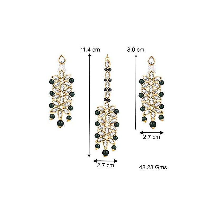 Aheli Pearl Crystal Floral Pendiente Maang Tikka Set para mujer