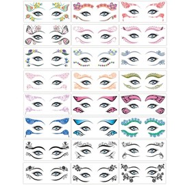 Konsait 24 Hojas De Tatuajes Temporales Para Rostro Y Ojos, Pegatinas De Sombra De Ojos, Tatuajes Temporales De Encaje Negro Para Mujeres Y Niñas, Pegatinas De Delineador De Ojos, Tatuajes De