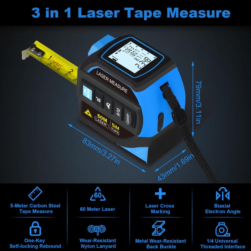 Menider 3-in-1 Laser Measure Tool - Digital LCD & Self-Locking,