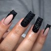 SINHOT Square Press on Nails Long - Black French Tip
