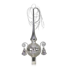 Lauschaer Glas Christmas Tree Topper with Shaped Bell Silver Wound Length Approx. 28 cm Diameter (Ball) 7 cm Christmas Tree Decoration Topper Mouth-Blown Hand-Decorated Leonian Wire