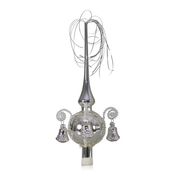 Lauschaer Glas Christmas Tree Topper with Shaped Bell Silver Wound
