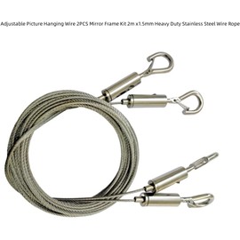 QLXHBOT Adjustable Picture Hanging Wire，6.6FT/2m Mirror Frame Kit, Heavy Duty Stainless Steel Wire Rope for Mirror Hanging Hardware, Silver 2Pcs