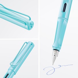 Lamy safari aquasky Pluma estilográfica con mango ergonómico y plumín de acero pulido en ancho de trazo F, plástico ASA, incluye cartucho de tinta T 10 azul, para diestros