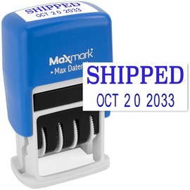MaxMark Self-Inking Rubber Date Office Stamp with Shipped Phrase & Date - Blue Ink (Max Dater II), 12-Year Band