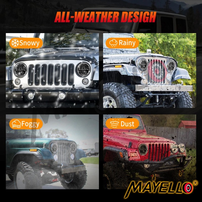 mayello 7" Inch Round Led Headlight Hi/Lo Beam For Chevy