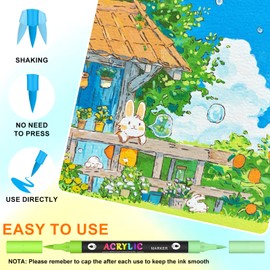 72 Colors Acrylic Paint Markers, 36 Pack Dual tips Acrylic Paint Pens for Rock Painting, Canvas, Wood, Glass, Ceramic, Fabric, Plastic, Egg & Scrapbook. Soft Brush Tips Paint Pens and Paint Markers