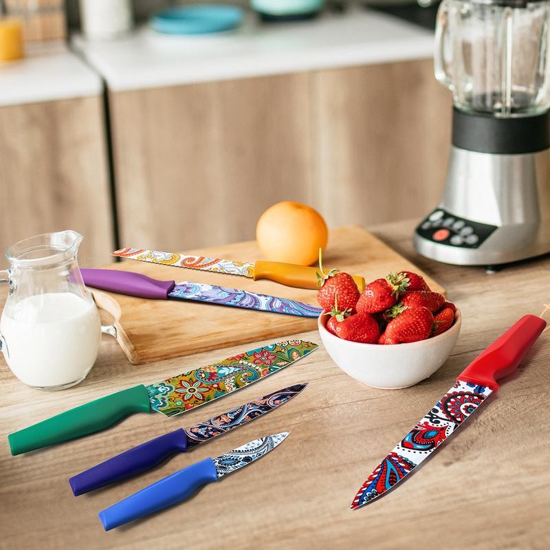 Astercook Paisley Knife Set Kitchen Block Rustproof Stainless Steel &