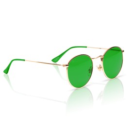 RainbowOPTX Green Round Sunglasses for Women and Men with UV Protection, Trendy Sunglasses, Retro Sunglasses, Mood Boosting, UV Sun Glasses - Green Sunglasses