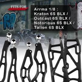 Aluminum Front & Rear Suspension Arms Upgrades Part for 1/8 Arrma Outcast 6S BLX,Kraton 6S BLX,Notorious 6S BLX,Talion 6S BLX,ARRCat 6pcs Lower Upper Swing Arm Set Hops up w/Pivot Balls,Black