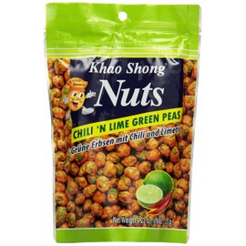 Khao Shong Chili 'n Lime Green Peas, grüne Erbsen mit Chili & Limette überzogen, knackiger Snack im fruchtig-scharfen Teigmantel, fettärmere Alternative zu Nüssen, 1 x 120 g Standbeutel