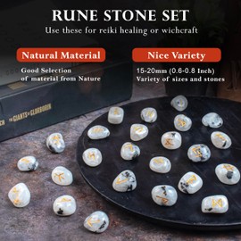 Zaicus Rainbow Moonstone Gemstone Rune Stones Set Reiki Healing Engraved Stone Kit Chakra Balancing Emf Protection Divination Symbol Energy Generator Good Luck Tumbled Feng Shui Decor 15-20mm