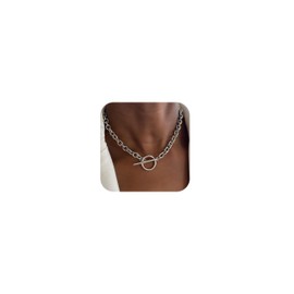 Frodete Chunky Toggle Necklace Toggle Bar Clasp Necklaces for Women Trendy Gold Silver Cuban Link Chain Choker Chunky Statement Necklaces Jewelry Gifts (silver)