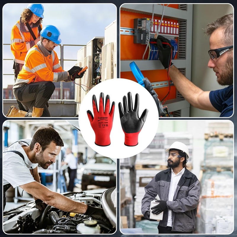 SupremeTTF 24 Pair Red Work Gloves Nitrile coated Gloves Builder's