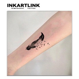 INKARTLINK Tattoo Tech, 3 Sheets Small Semi Permanent Tattoo, Adult Art Design Temporary Tattoos, Lasts 1-2 Weeks, Waterproof, Realistic Look, No Adhesive, No Reflection (Feather Design)