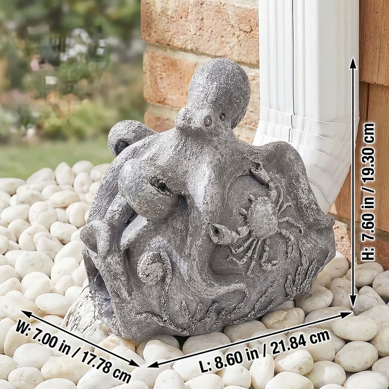 Euiroet Funny Octopus Sculpture Gutter Downspout Extender,Garden Statue Ornament,Decor Downspout