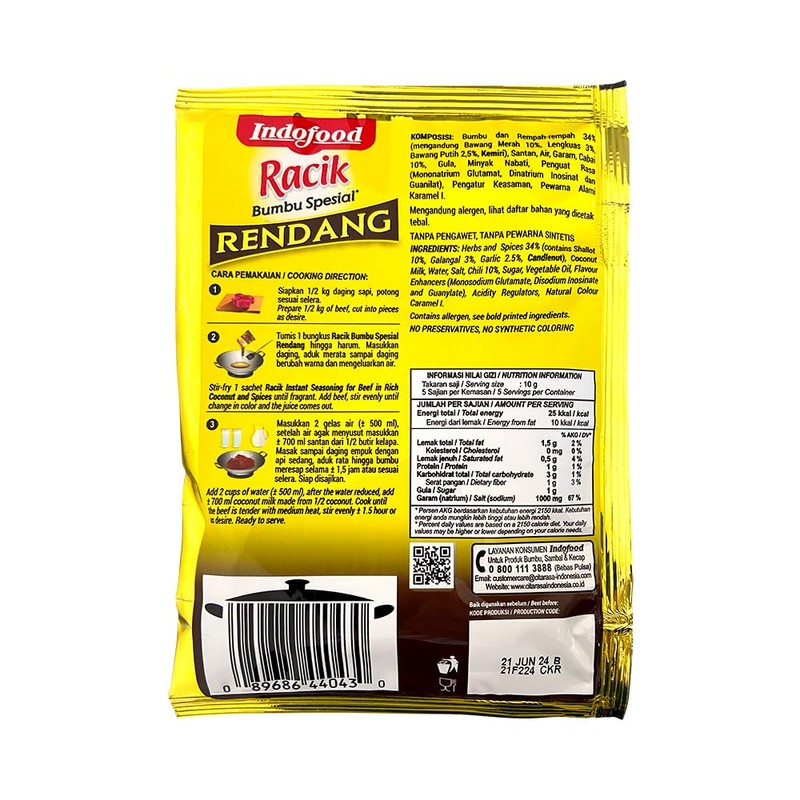 Indofood Rendang - Beef in Chili & Coconut Seasoning, 50