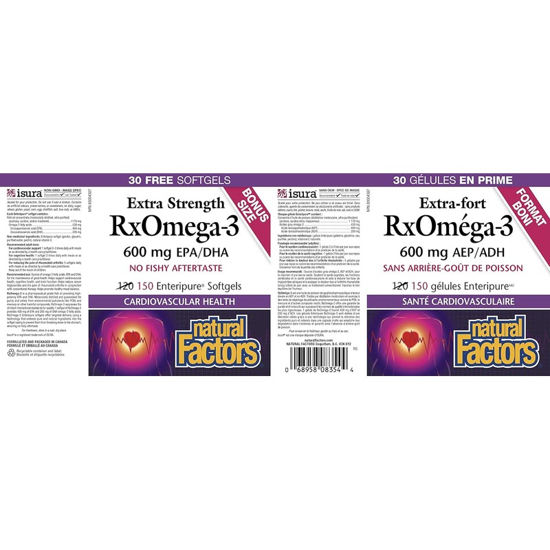 Natural Factors - RxOmega-3 Extra Strength 600mg, 150 Softgels