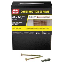 Grip Rite Prime Guard 212GCS5 T25 Star Drive Construction Screws with Type 17 Tip 5-Pound Box, 8 by 2-1/2", Gold