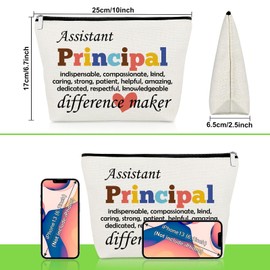 Gevody Assistant Principal Gifts for Women Makeup Bag Principal Assistant Retirement Leaving Job Gifts for Teacher Appreciation Cosmetic Bag Christmas Teacher's Day Travel Cosmetic Pouch for Her