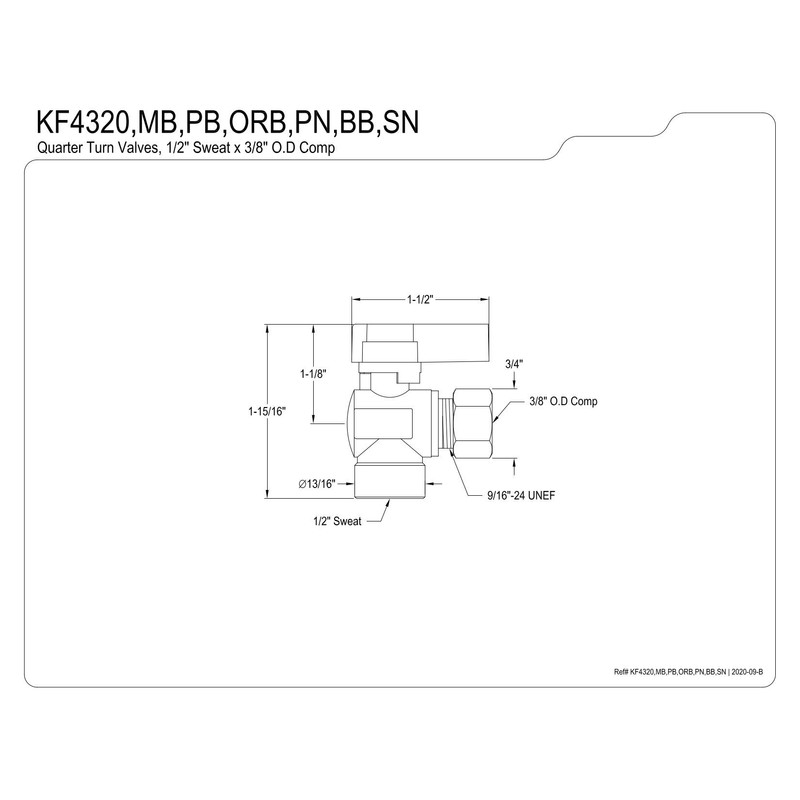 Kingston Brass KF4320MB Baseline 1/2" Sweat x 3/8" OD Comp