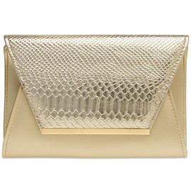 Caspar TA386 Stylish Large Women's Clutch Bag Evening Bag with Crocodile Appliqué, gold