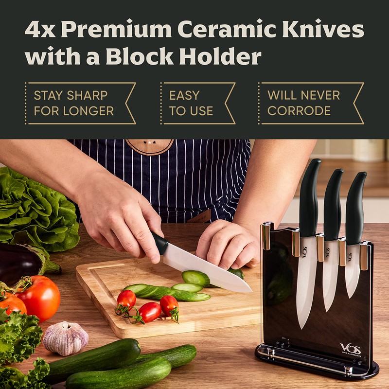 Vos Ceramic Knife Set with Block, Ceramic Knives Set For