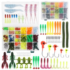Pure Vie Fishing Topwater Lures Kits Mixed Universal Artificial Soft Baits Tackle Including Crankbaits, Spinnerbaits, Plastic Worms, Frogs, Hooks, Tackle Box - Freshwater Saltwater Fishing Equipment