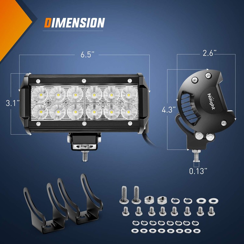 Nilight - 4PCS 36W 6.5 Inch Flood LED Light Bar