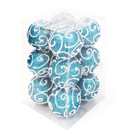 Allgala 12 Pack 3 Inch Christmas Tree Ornament Balls-Glitter Decorated Foam Large Xmas Ball- (Light Blue)