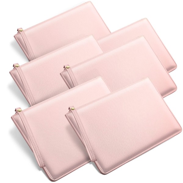 Amylove 6 Pieces Bridesmaid Clutch Bag Wristlet Wallet for Women PU Leather Purse Zipper Makeup Bag Handbag for Bridal Shower Wedding Bridesmaid Gifts (Pink)