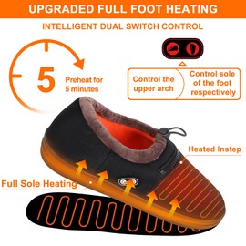 RTDEP Electric Foot Warmer Slippers, Heated Shoes for Men Women, Heated Foot Warmer with 5000mAh Battery, Independent Dual Switch, All-Around Heating Sole, Memory Foam, Black