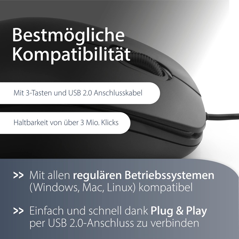 MediaRange kabelgebundene 3-Tasten Maus mit optischem Sensor, geräuscharm, schwarz