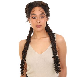 LUXLUXE Renee 27-inches ½Lace+Part French Butterfly Lace Braided Wig, Heat Resistant Fiber,Multiple Color Options BLB-0157 (Natural black and a medium auburn ombre)