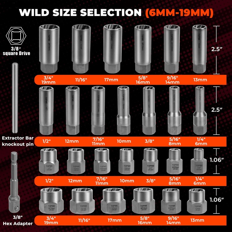 Deep Bolt Extractor Set,28 PCS Impact Bolt & Nut Remover