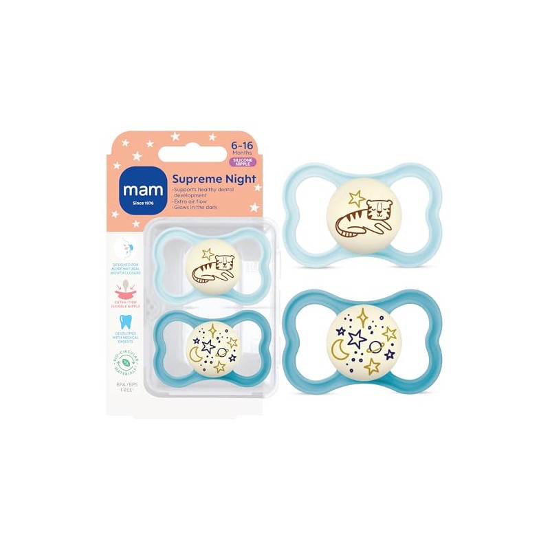 MAM Supreme Night Baby Pacifier, for Sensitive Skin Pezón Patentado,