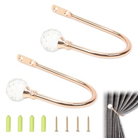 BDHYYM 2 Pack Curtain Holdbacks, Metal Curtain Tie Backs, Gold Tie Backs for Curtains, Gold Curtain Tie Backs, U Form Drapery Holdbacks for Fixed Curtain or Hanging Items