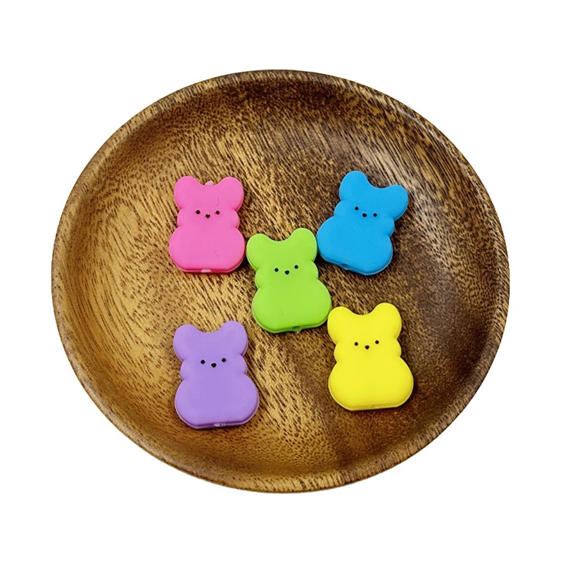 10CS Easter Bunny Silicone Beads, Colorful Rabbit Shaped Silicone Focal
