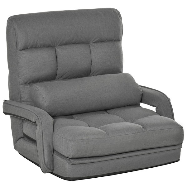 HOMCOM Convertible Floor Sofa Bed, Recliner Armchair Upholstered Sleeper Chair