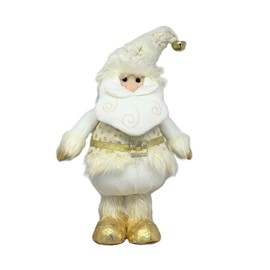 Vintage Style 15 inch Plush Weighted Feet White and Gold Santa Claus Christmas Figurine Holiday Decoration