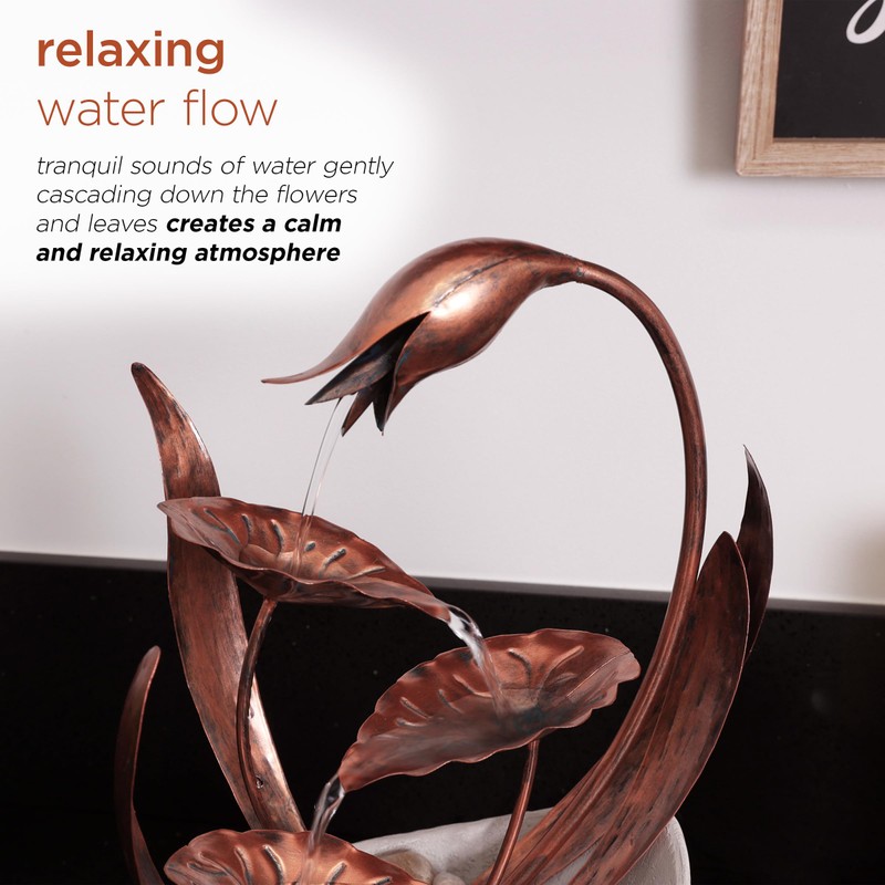 Alpine Corporation ZEN918 Indoor Tabletop Multi-Tiered Metal Falling Leaves Water