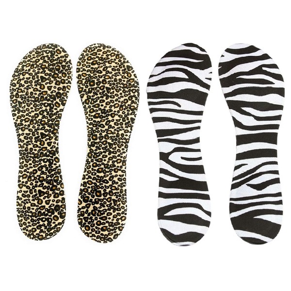 Happystep - Plantillas delgadas para zapatos de tacón alto y sandalias, cojín para talón y bola de pie, 1 par de leopardo y 1 par de cebra, talla 5 – 7
