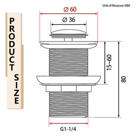 Antfly Sink Drain Fitting with Overflow, Universal Pop-Up Valve for Washbasin, Drain Valve Sink with Overflow (no Holes)
