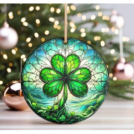 Irish Celtic Shamrock Ceramic Ornament, St Paddy's Day Hanging Ornament for Irish Family Friends, Lucky Shamrock, Irish Blessing Keepsafe Gift for Patrick's Day