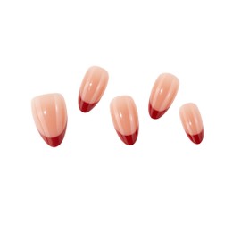 ako Almond Press On Nails Short - Cherry Red French Tips, Glossy Gel Reusable False Nails, Acrylic Fake Nails with Adhesive Tabs, Prep Pad & 15 Sizes - 30 Stick on Nails