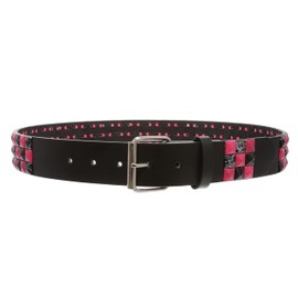 Snap On 1 1/2" Hot pink & Black Checkerboard Punk Rock Studded Belt, xs (26-28" waist)