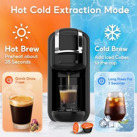 MAIPSIG 4-in-1 Pods Coffee Maker 19Bar, Compact Design Fast Brew Hot/Cold Single Serve Espresso Machine for K Cup Pods,Nes Original/DG Capsule and Ground Coffee at Home or Office (Black)