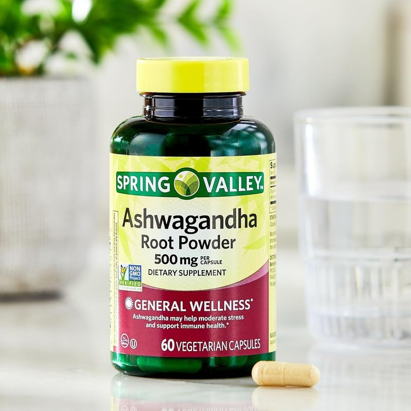 BASKETGOODS Spring Valley Ashwagandha- 500mg Root Powder, 60 Capsules (Pack