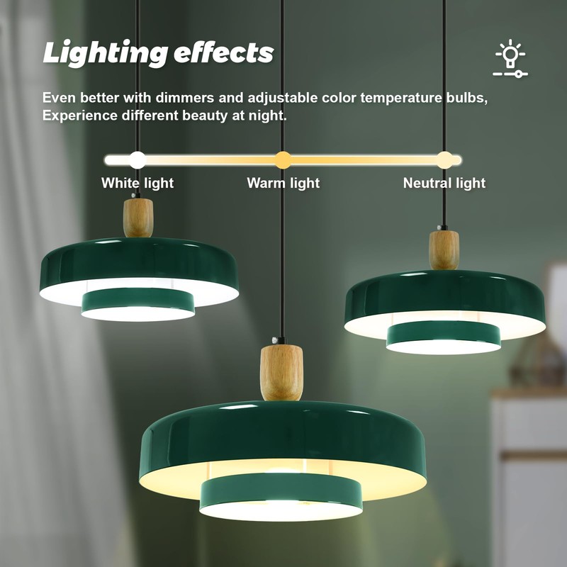 Qepeety Mid Century Pendant Light, Green Chandelier Hanging Light,2 Layer